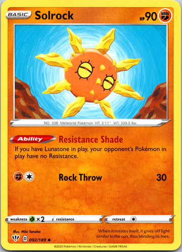 Solrock (092/189) [SWSH03: Darkness Ablaze]