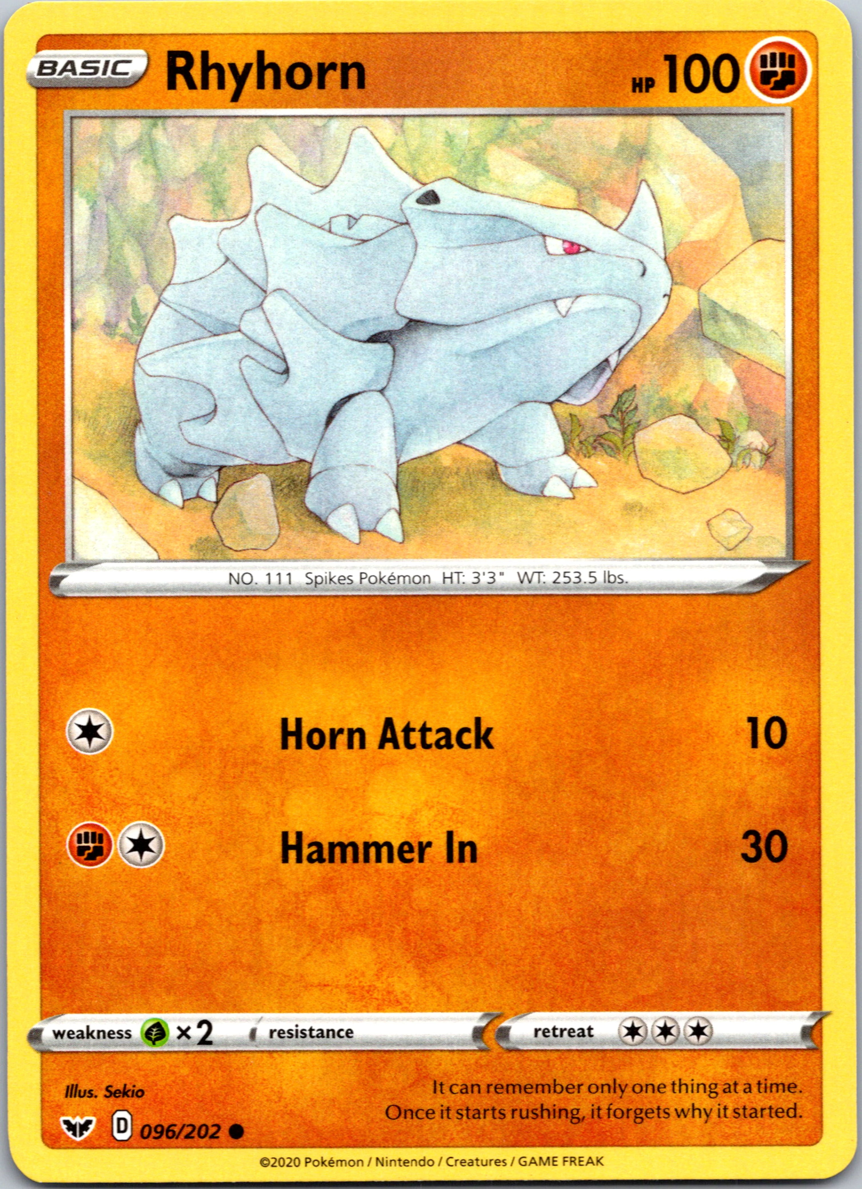 Rhyhorn (096/202) (096/202) [SWSH01: Sword & Shield Base Set]