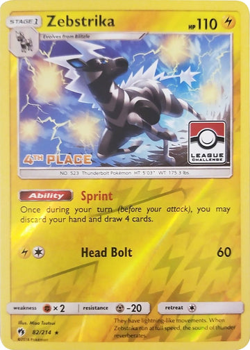 Zebstrika (082/214) (League Promo 4th Place) [Sun & Moon: Lost Thunder]