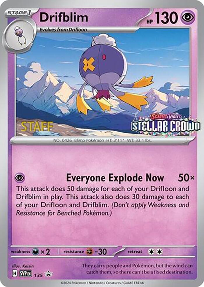 Drifblim - 135 (Prerelease) [Staff] [135] [Scarlet & Violet Promo Cards] Reverse Holofoil