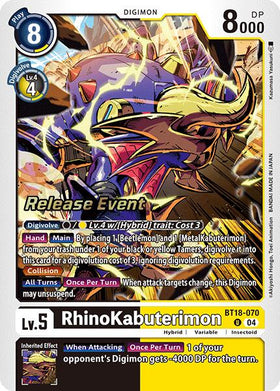 RhinoKabuterimon [BT18-070 U] [Release Special Booster 2.0 Celebration Event Cards] Foil