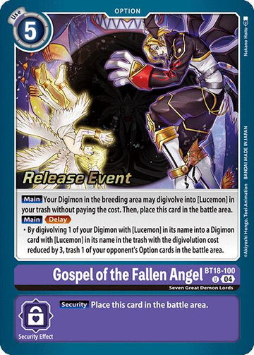 Gospel of the Fallen Angel [BT18-100 U] [Release Special Booster 2.0 Celebration Event Cards] Foil