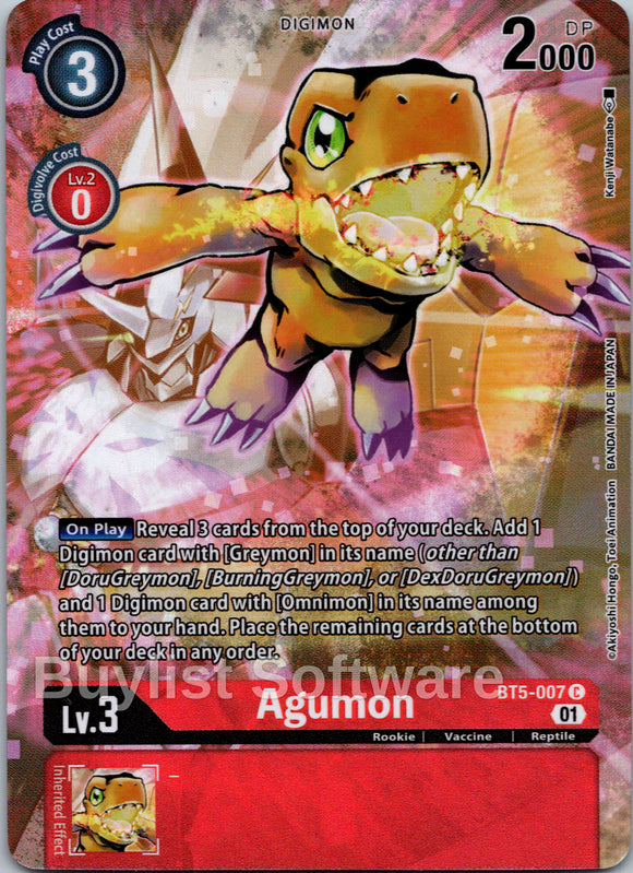 Agumon - BT5-007 (Digimon Royal Knights Card Set) [BT5-007] [Battle of Omni] Foil