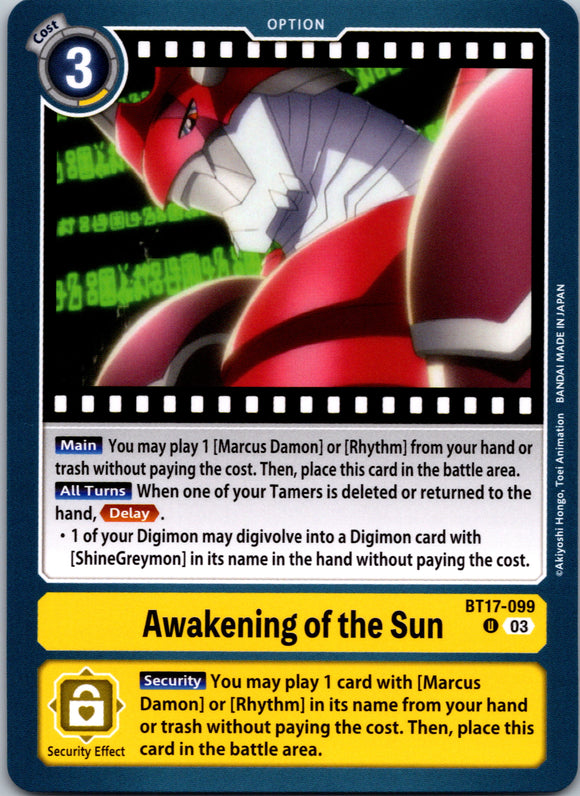 Awakening of the Sun [BT17-099-U] [Secret Crisis] Normal
