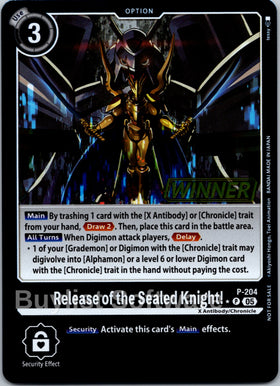 Release of the Sealed Knight! (Store Tournament 2025 Vol.4 Winner Pack) [P-204 P] [Digimon Promotion Cards] Foil