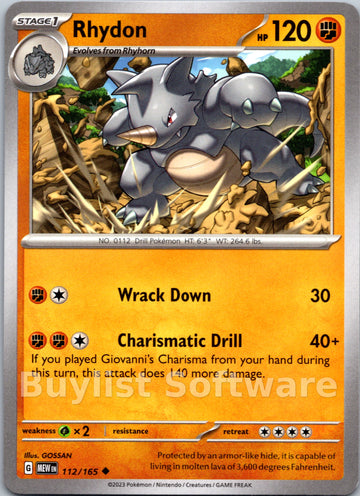 Rhydon (112/165) [Scarlet & Violet:  151] Reverse Holofoil