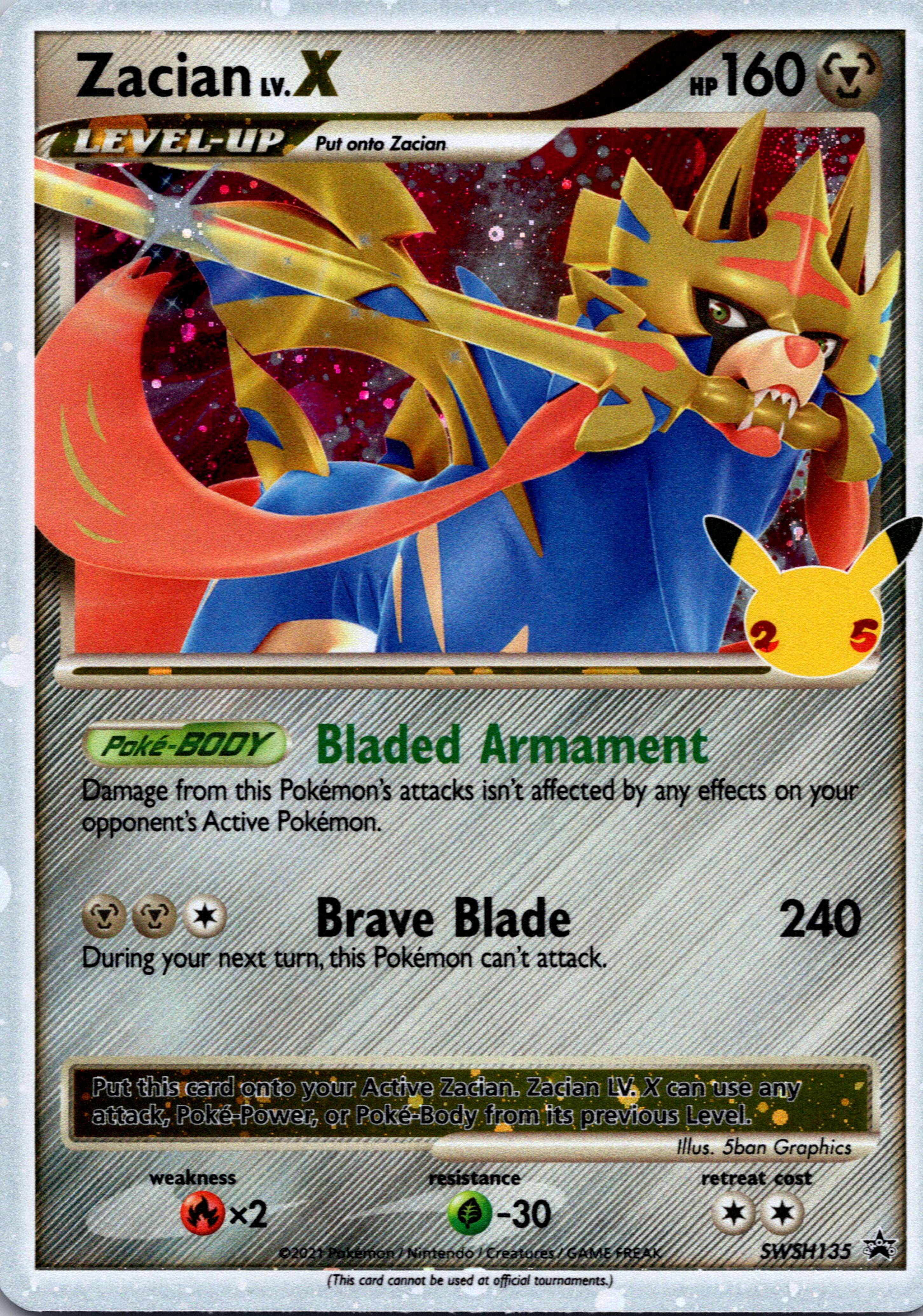 Zacian LV.X (SWSH135) (Celebrations) [Sword & Shield: Black Star Promos]