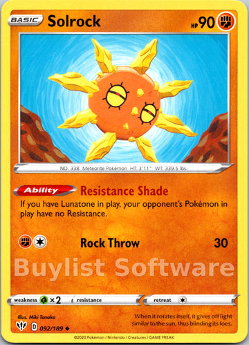 Solrock (092/189) [SWSH03: Darkness Ablaze]