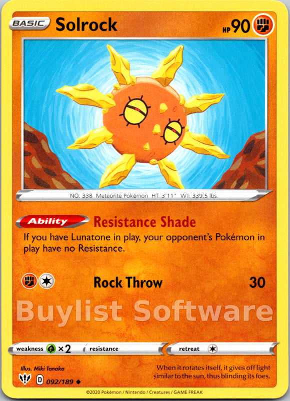 Solrock (092/189) [SWSH03: Darkness Ablaze]