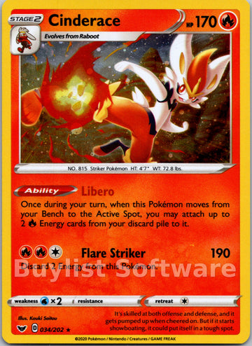 Cinderace (Cosmos Holo) [034/202] [Sword & Shield Base Set] Holofoil