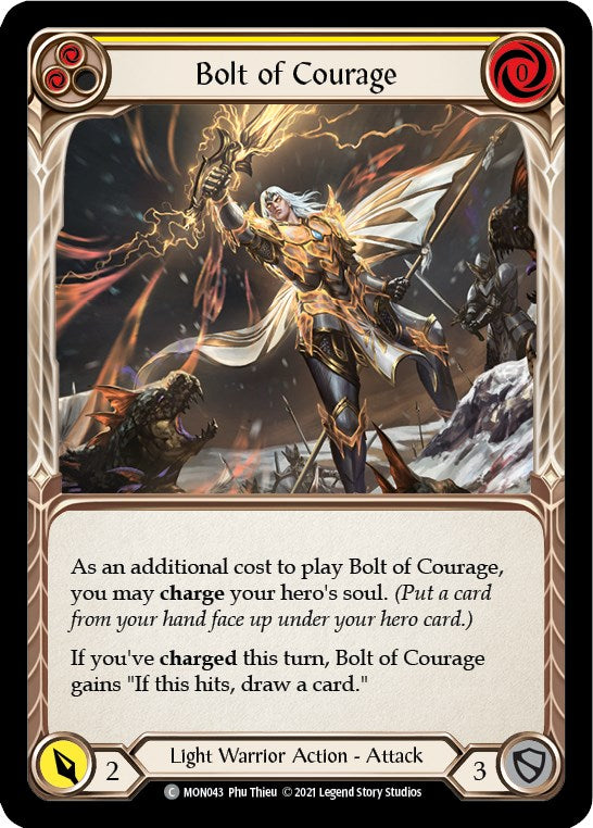 Bolt of Courage (Yellow) [MON043] [Monarch] Unlimited Edition Rainbow Foil