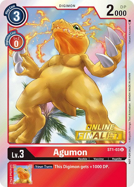 Agumon (2021 Championship Online Regional) [Online Finalist] [ST1-03] [Starter Deck 01: Gaia Red] Foil