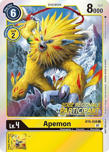 Apemon (2022 Championship Online Regional) [Online Participant] [BT6-038 C] [Double Diamond] Foil