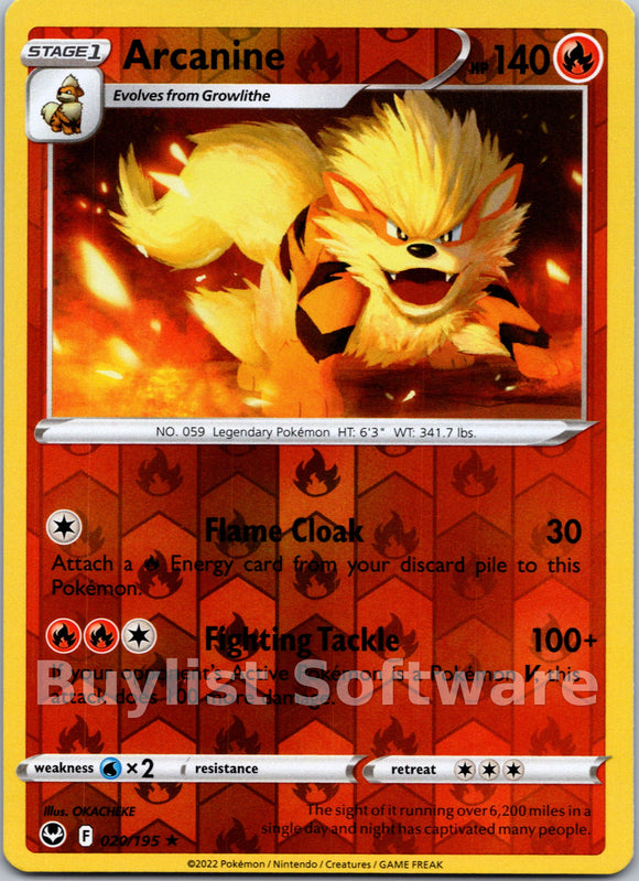 Arcanine [020/195] [Silver Tempest] Reverse Holofoil