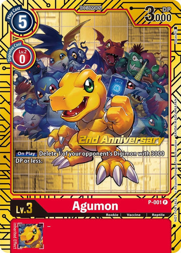 Agumon - P-001 (2nd Anniversary Card Set) [P-001 P] [Digimon Promotion Cards] Foil