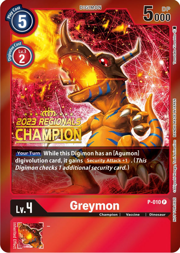 Greymon (2023 Regionals Champion) [P-010] [Digimon Promotion Cards] Foil