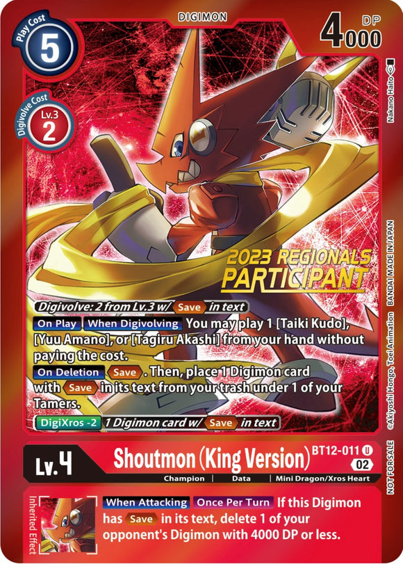 Shoutmon (King Version) (2023 Regionals Participant) [BT12-011] [Across Time] Foil