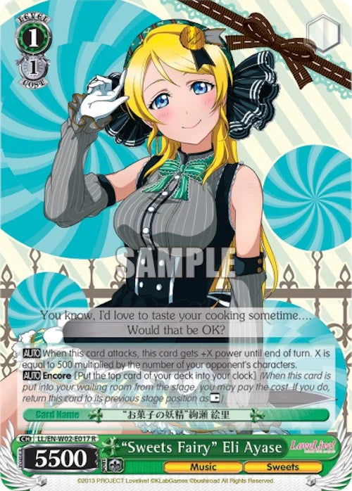 4d91944a-0b46-47fa-bea9-fb030e9bcfeb | ws-ll/en-w02-e017-r-nf-lovelivedxvol2-rar-nm | "Sweets Fairy" Eli Ayase