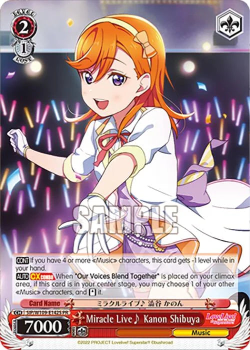 4d91944a-0b46-47fa-bea9-fb030e9bcfeb | ws-sip/w109-e142s-pr-nf-loveliveschoidolfest2miralive-f-pro-nm | Miracle Live~ Kanon Shibuya (PR) (Foil)