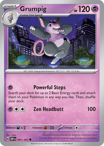 Grumpig [091/197] [Obsidian Flames] Reverse Holofoil