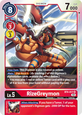 RizeGreymon (Resurgence Booster Reprint) [BT4-017] [Resurgence Booster] Foil