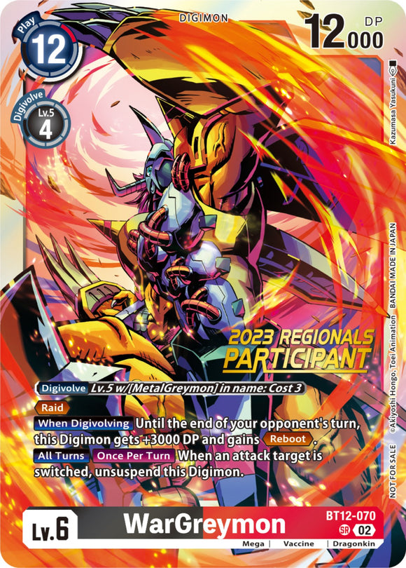 WarGreymon (2023 Regionals Participant) [BT12-070 SR] [Across Time] Foil