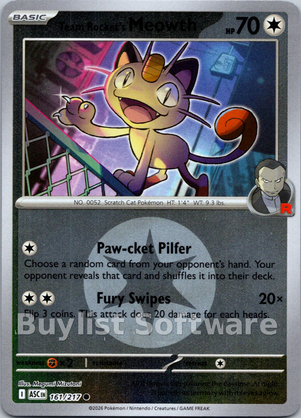 Team Rocket's Meowth (Energy Symbol Pattern) [161/217] [Ascended Heroes] Reverse Holofoil