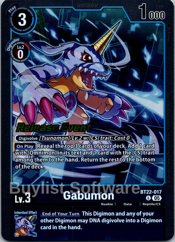 Gabumon [BT22-017] [Cyber Eden Release Event Cards] Foil