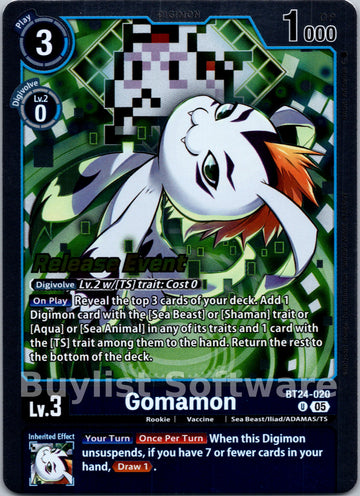 Gomamon [BT24-020] [Time Stranger Release Events Cards] Foil