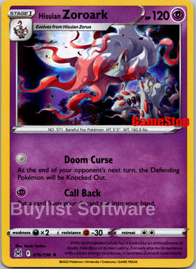 Hisuian Zoroark (Gamestop Exclusive) [076/196] [Lost Origin] Holofoil