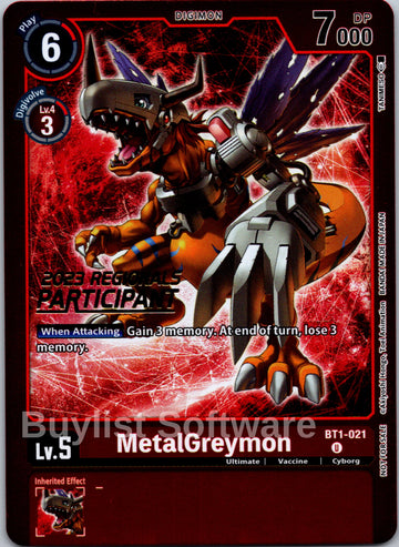 MetalGreymon (2023 Regionals Participant) [BT1-021] [Release Special Booster 1.0] Foil