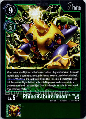 Rhinokabuterimon [BT7-051] [Next Adventure Pre-Release Cards] Foil