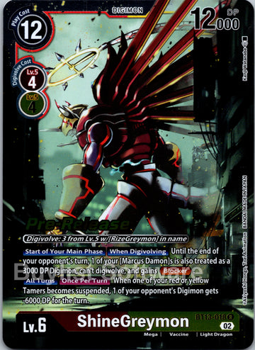 ShineGreymon [BT13-018] [Versus Royal Knights Pre-Release Cards] Foil