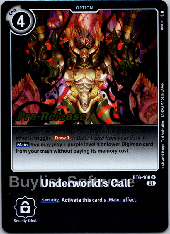 Underworld's Call [BT6-108 R] [Double Diamond Pre-Release Cards] Foil