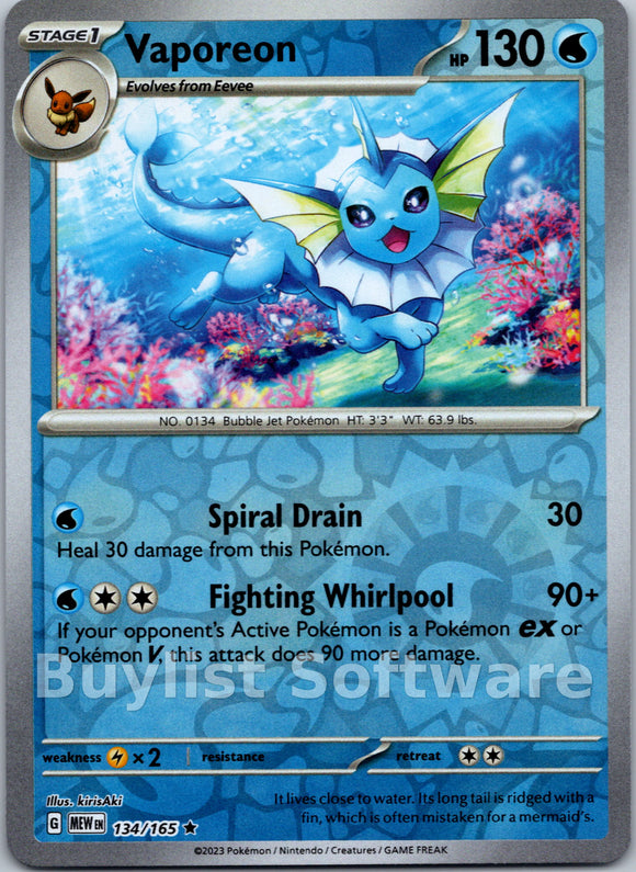 Vaporeon [134/165] [Scarlet & Violet 151] Reverse Holofoil
