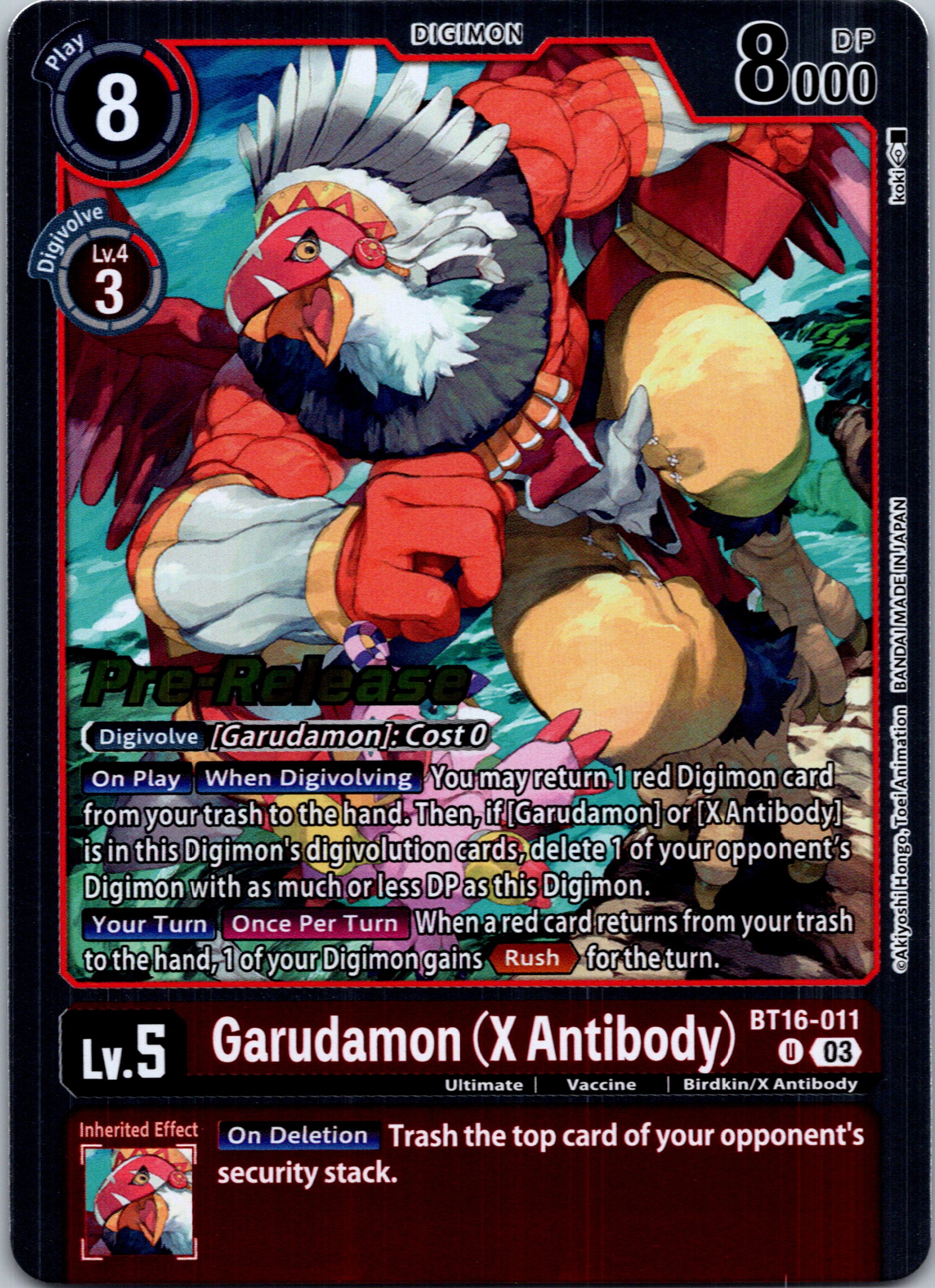 Garudamon (X Antibody) [BT16-011-U] [Beginning Observer Pre-Release Cards] Foil