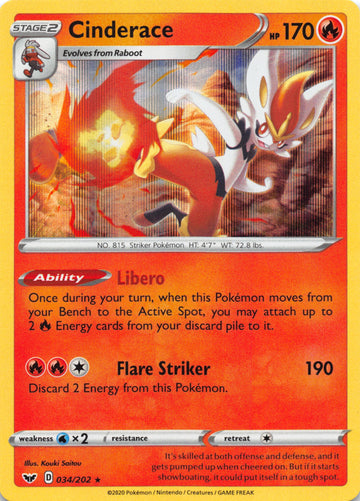 Cinderace (034) (034/202) [SWSH01: Sword & Shield Base Set] - Duel Kingdom