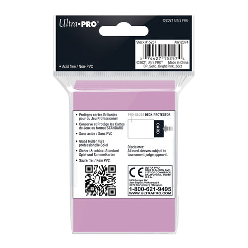 50ct Pro-Gloss Bright Pink Standard Deck Protectors