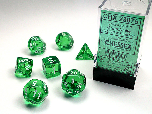 Chessex 7ct Translucent Green/White Dice Set - Duel Kingdom