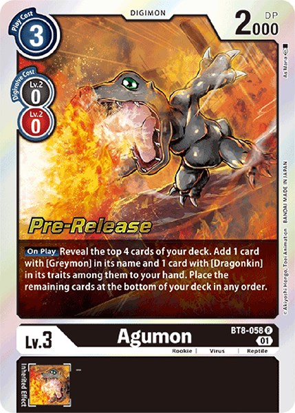 Agumon [BT8-058] [New Awakening Pre-Release Cards] Foil