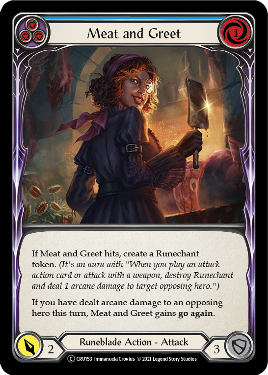 Meat and Greet (Blue) (Rainbow Foil) [CRU153-RF] Unlimited Rainbow Foil - Duel Kingdom