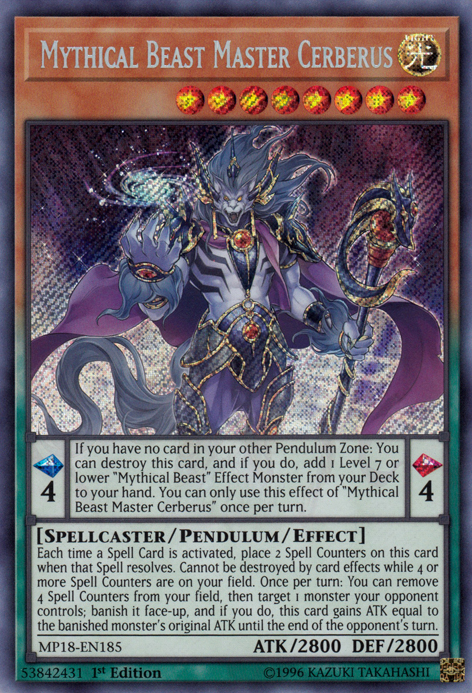 Mythical Beast Master Cerberus [MP18-EN185] Secret Rare - Duel Kingdom
