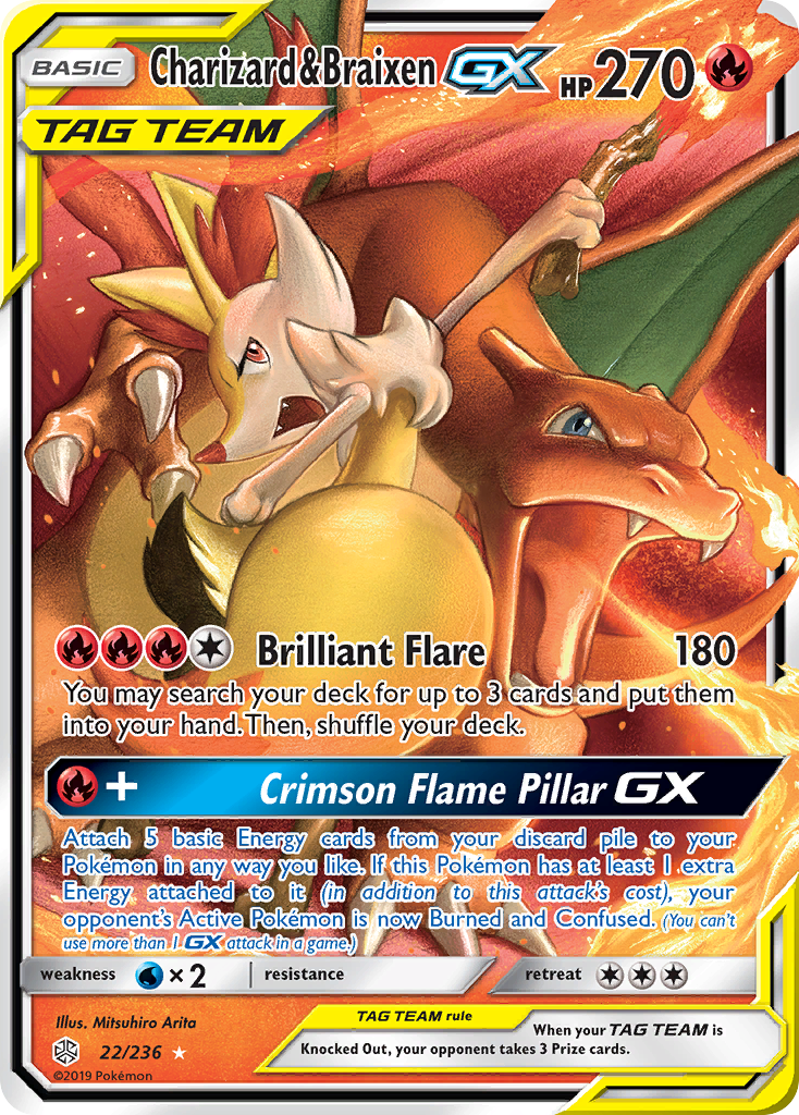 Charizard & Braixen GX (22/236) [Sun & Moon: Cosmic Eclipse] - Duel Kingdom